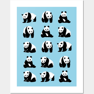 Panda Bear Pattern on Light Blue Posters and Art